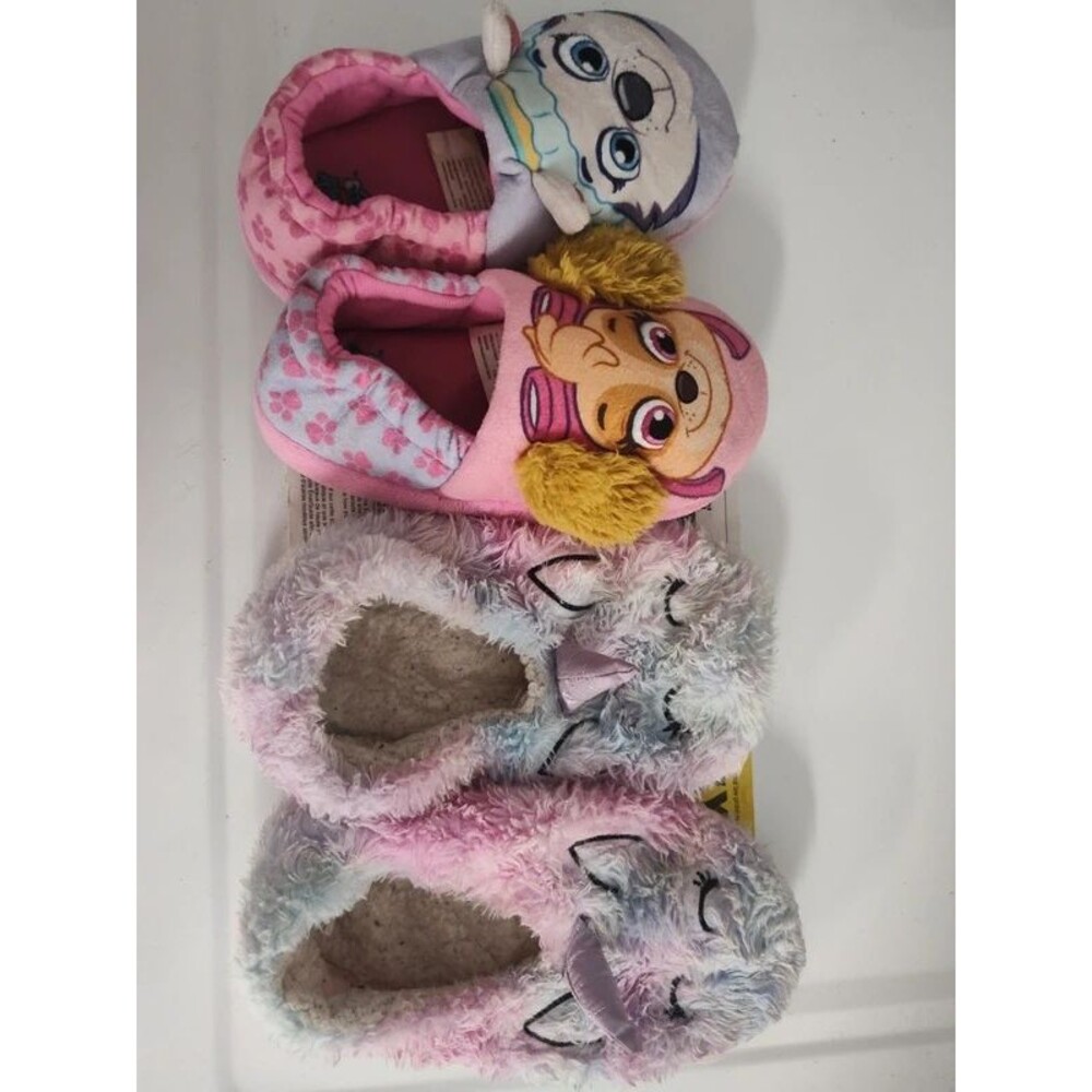 2 pairs of kids house shoes slippers paw patrol unicorn rainbow 11-12 (4-5y)